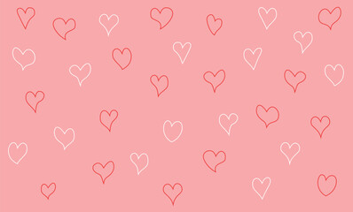 Pink background with red and white heart outline pattern, Valentine's day background, romantic, wedding, holidays design