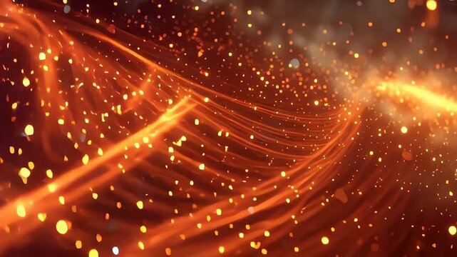 Dynamic orange and red glowing particles forming abstract swirling light trails and bokeh for modern backgrounds