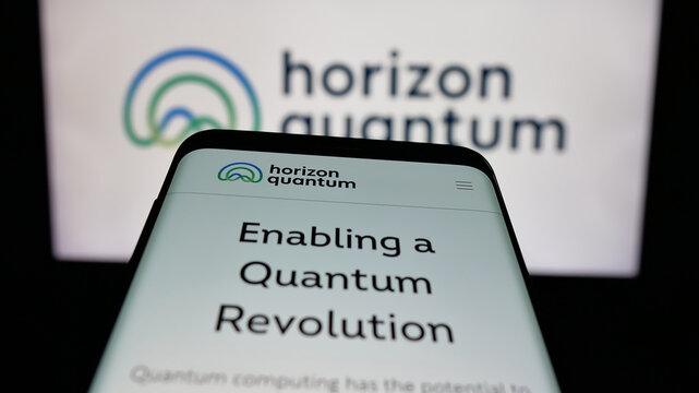 Stuttgart, Germany - 01-22-2026: Mobile phone with website of company Horizon Quantum Computing Pte. Ltd. on screen in front of logo. Focus on top-left of phone display.