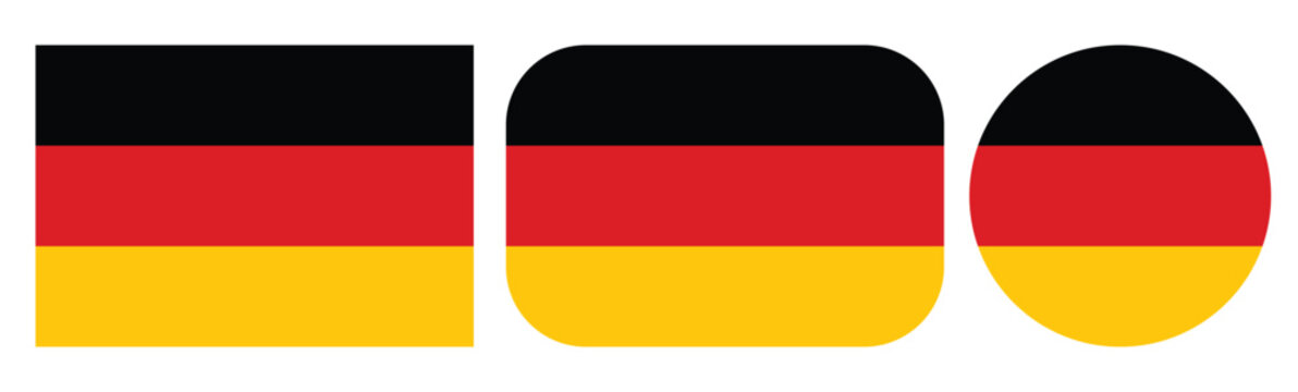 germany national flag shape variations vector, german tricolor in rectangle rounded and circular designs isolated on white background