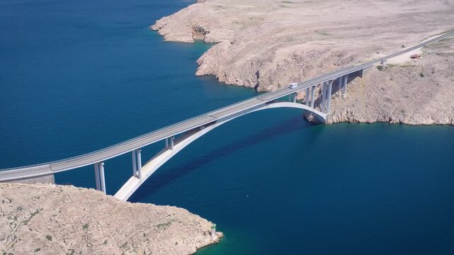 Pag Bridge aerial view over sea