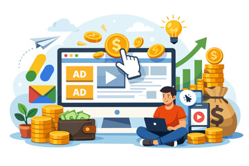Fototapeta premium Online advertising monetization and digital marketing illustration