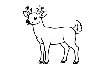 Cute deer outline illustration in black and white line art style. Simple hand-drawn animal drawing, perfect for kids coloring pages
