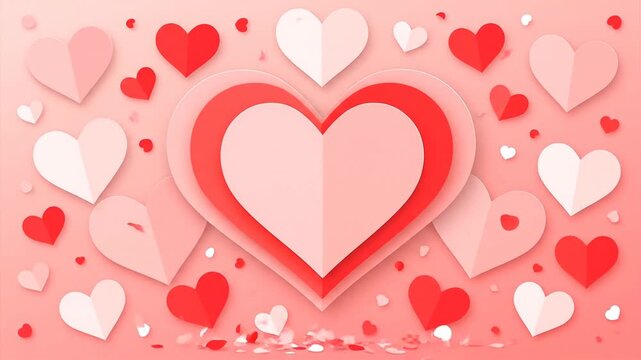 Valentines day hearts floating on a pink background graphic
