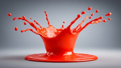 Splash of red paint is splattered across a grey background. The splash is large and bold, creating a sense of movement