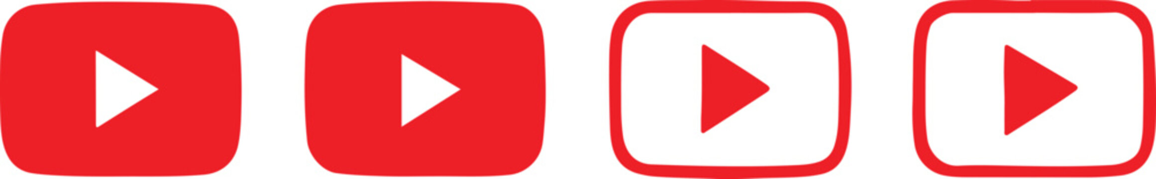 Four YouTube play button icons in red and white