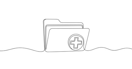 Obraz premium Continuous line drawing of medical folder with health cross symbol. No editable stroke
