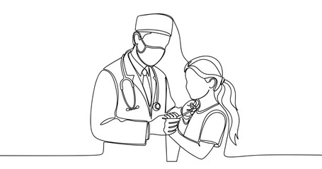 Obraz premium Caucasian male doctor examines young female patient with stethoscope. No editable stroke