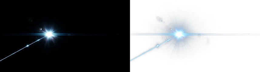 Laser flare shining brightly on a transparent background creating a vibrant focus point with lines extending outward © tanandaa