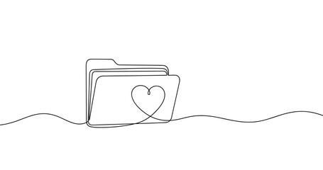 Obraz premium Line art illustration of file folder with heart symbol. No editable stroke