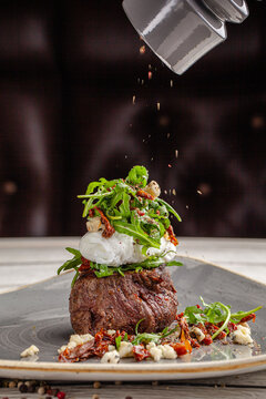 Gourmet Beef Steak With Burrata And Arugula