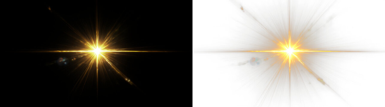 Bright light effect on a transparent background with sparkles and flares appearing from the center during a creative design session