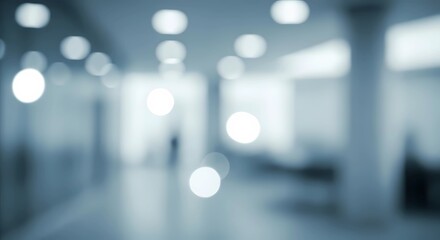 Blurred Modern Corporate Office Background with Blue Bokeh