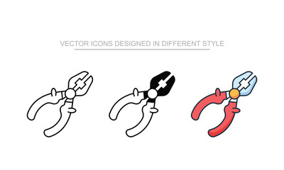 Plier icons set in different style with white background