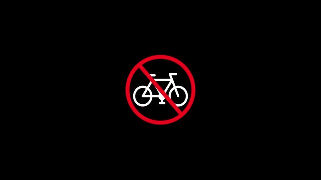 cycling not allowed with a restriction sign on black background. no Bicycle parking sign. No Bicycles Allowed Icon Animation. 4K animated video.