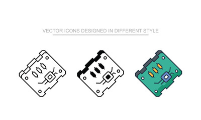 Pcb Board icons set in different style with white background