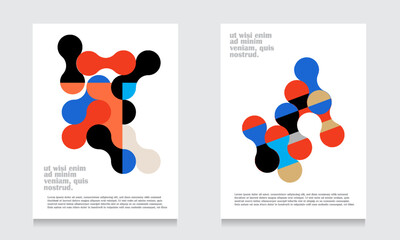 Template with flowing geometric shapes. Abstract Bauhaus geometric pattern background with a mix of metaballs. Layout for a brochure, poster, or cover. eps 10