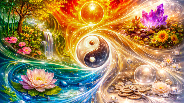 Yin Yang of the five elements: Water, Fire, Earth, and Air, Feng Shui