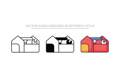 Tool Box icons set in different style with white background