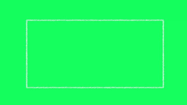 Minimal Hand Drawn Chalk Frame Border Scribble Animation. Hand Drawn Doodle Rectangle Frame with green Transparent Background 4k Alpha Channel