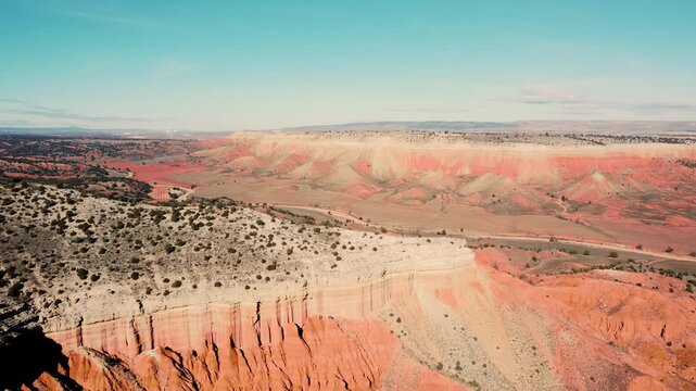 Aerial view of erosion formations in Rambla Barrachina, Red Canyon of Teruel, Spain