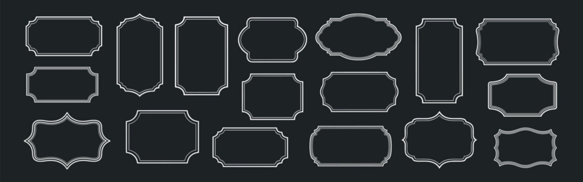 Vintage outline label frames set, decorative badge borders and retro tags collection