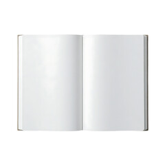 Open blank notebook with crisp white pages isolated on transparent background