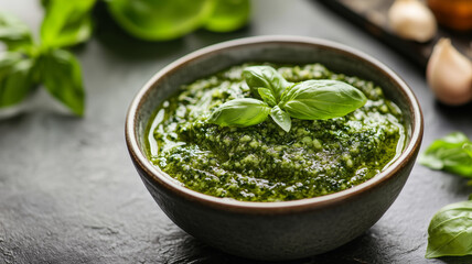 Fresg pesto sauce in a bowl