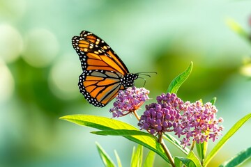 Monarch butterfly on a common milkweed plant. © Lester