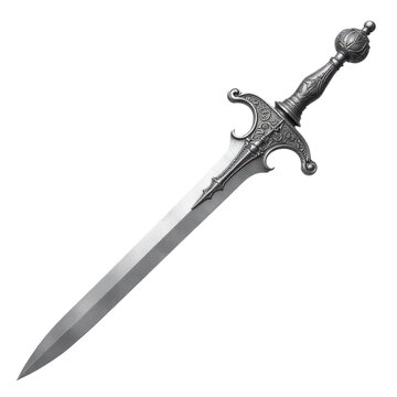 A sword with a metal handle placed on a white background