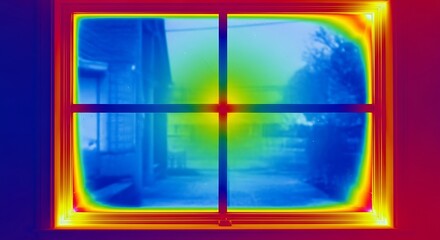 Thermal Image of a House Window Revealing Heat Loss and Energy Inefficiency: Infrared Spectrum Highlighting Temperature Variations for Home Insulation Assessment and Energy Audit