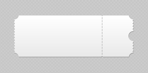 Blank white ticket or coupon template with perforated edge. Realistic paper mockup for event, voucher, invitation © Angela Ksen