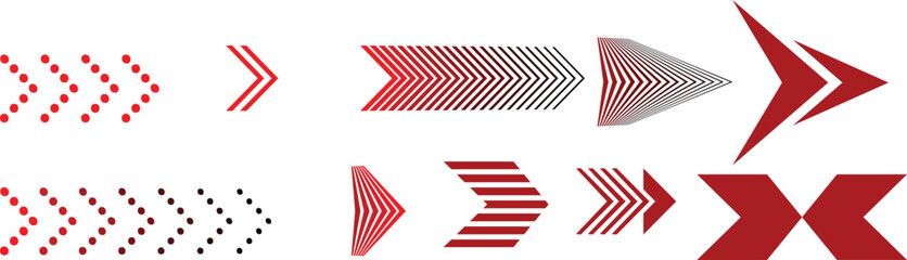 Red and black arrow shapes and dot patterns direction
