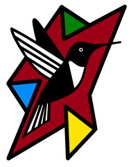 Colibrí geométrico colores primarios. © Miriam