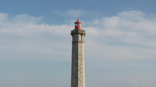 Lighthouse at the beach drone video rotation on Ile de Re France 4K