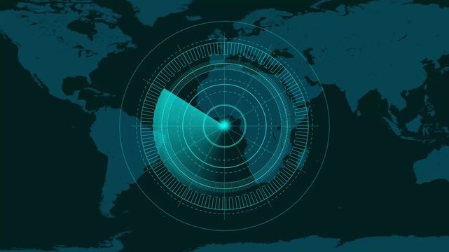 Aerial defense radar hologram with heatmap effects and blinking signal points. Motion graphics of enemy detect radar concept