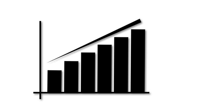 Black bar graph illustrating upward growth trend on white background. Minimal chart design visualizing data progress and positive performance. Clean analytics graphic for business and finance use.
