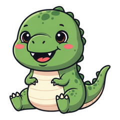 Fototapeta premium Adorable cartoon dinosaur sitting and smiling isolated on transparent background