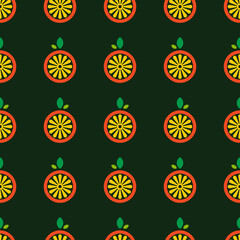 Orange Fruits Seamless Pattern Design. Orange Background on Green Background
