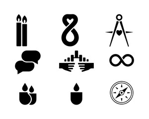 Romantic Valentine&rsquo;s Day date and love vector icon pack with hearts, couples, calendar, location and relationship symbols.