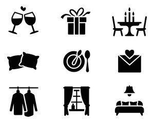 Valentine&rsquo;s Day food and romantic dining vector icons with coffee, meals, desserts and love symbols.