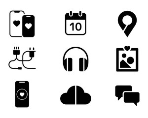 Valentine&rsquo;s Day fitness and lifestyle vector icons expressing love, care, wellness and romantic bonding.