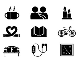 Valentine&rsquo;s Day travel and romantic date night vector icons featuring locations, couples and love symbols.