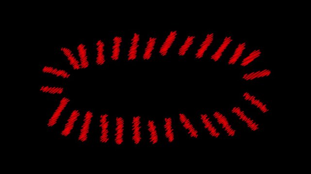 Red hand drawn scribble oval frame animation. Abstract sketchy pencil border on black
