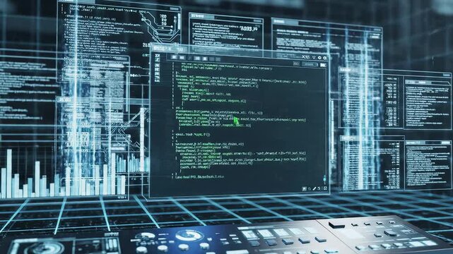 Futuristic computer interface with code and data