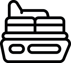 Simple black and white line art icon of a pontoon boat floating on water, representing summer leisure activities © ylivdesign