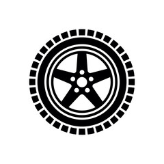 Fototapeta premium Vintage Wagon Wheel Icon. A simple black icon of a spoked wheel, presented as a clean silhouette on a white background. 