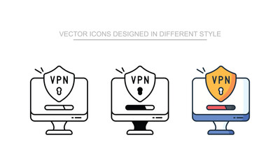 VPN Connection icon set in different style with white background illustration