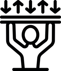 Businessman supporting a ceiling with fluctuating arrows, representing market instability and economic uncertainty