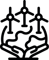 Wind turbines generating clean energy above planet earth protected by hands, symbolizing environmental conservation and sustainable development